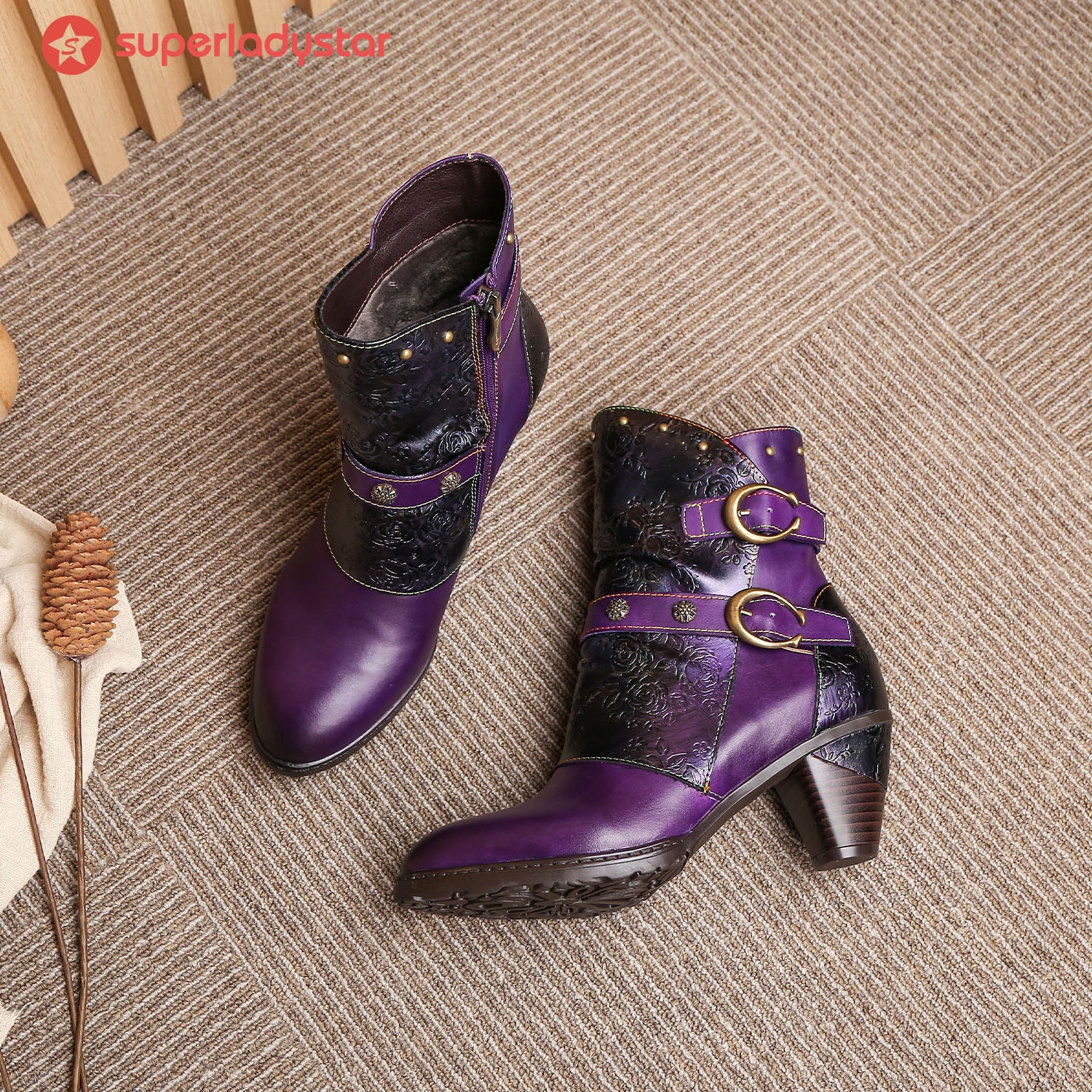 Retro Painted Genuine Leather Clasp Ankle Boots