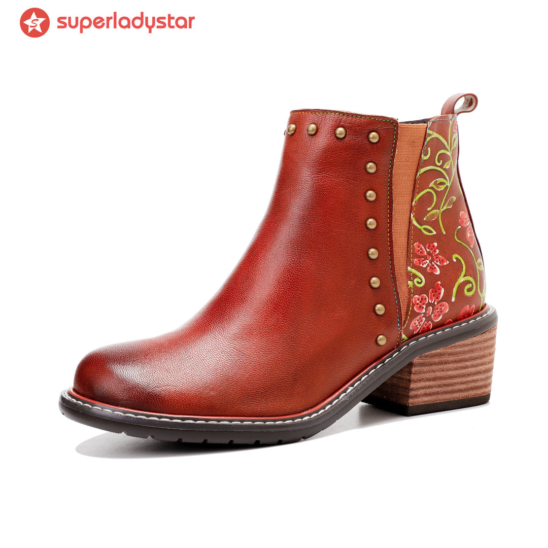 Vintage Handmade Leather Embossed Ankle Boots