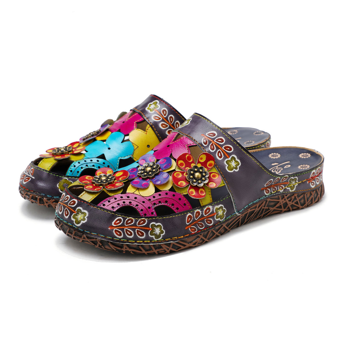 Vintage Handmade Colorful Floral Sandals