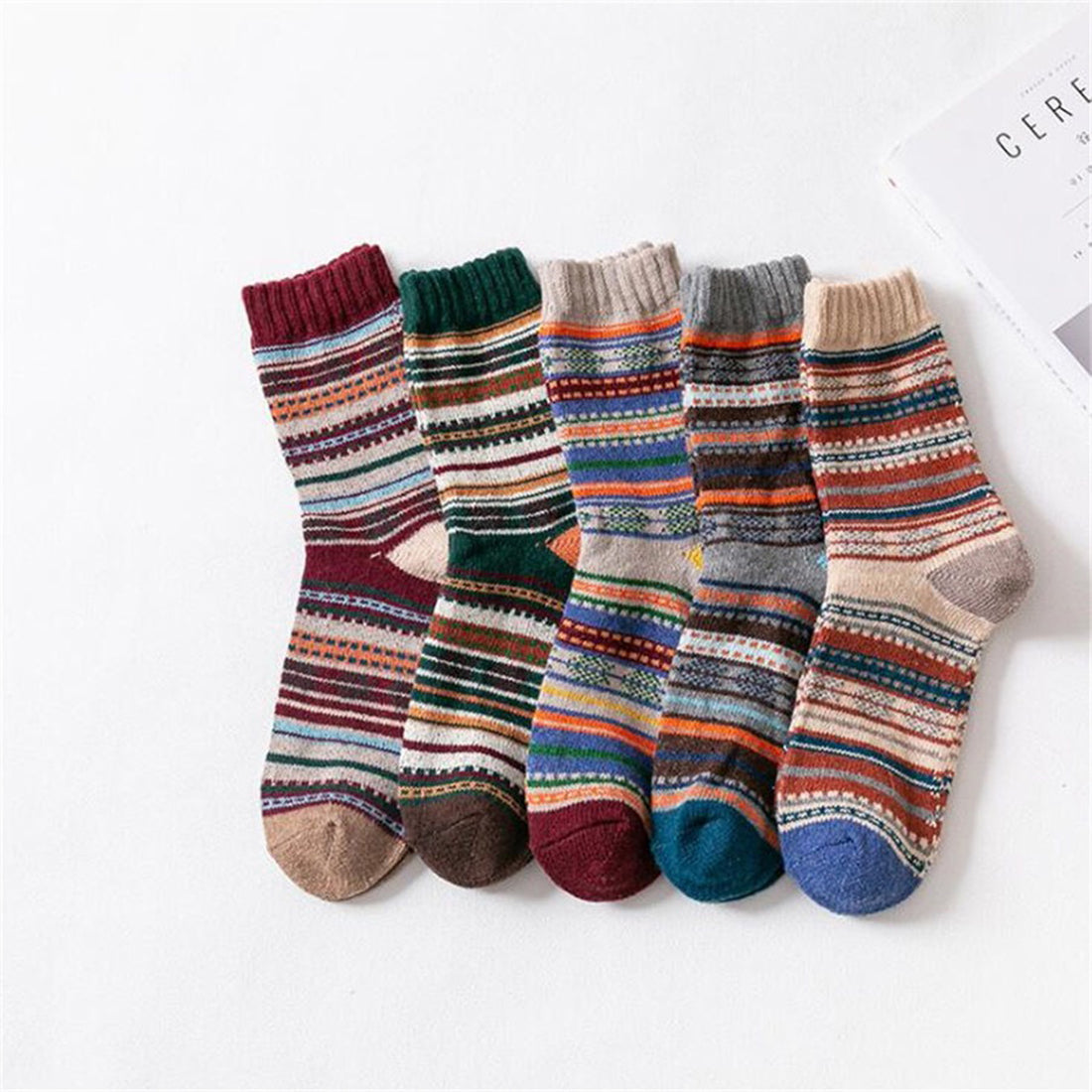 Calcetines de rayas espesas cálidas vintage (5 colores)