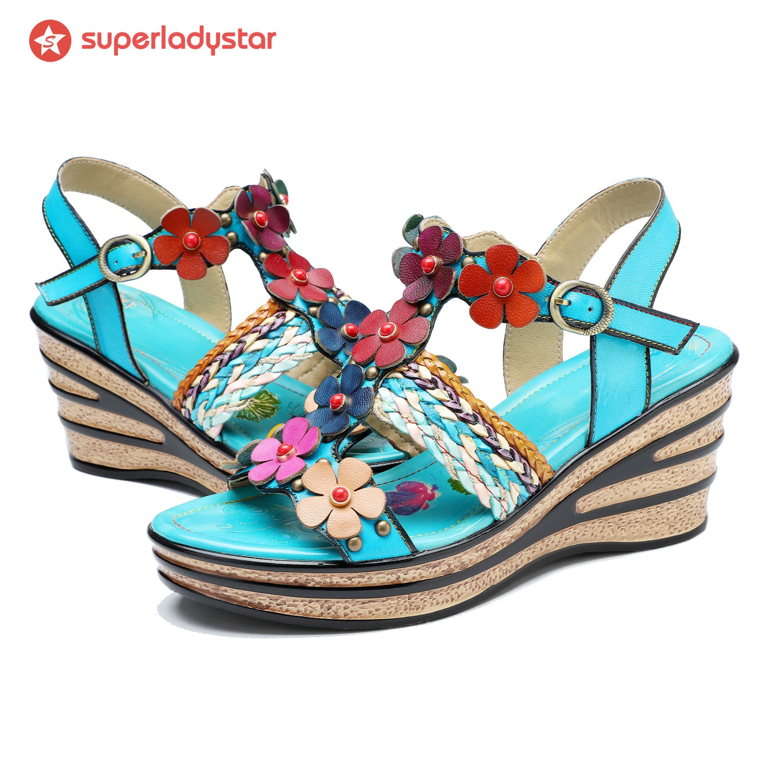 Printed Leather Handmade Floral Sandals