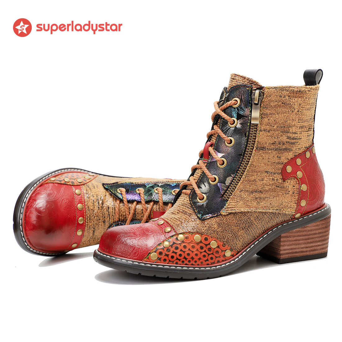 Retro Leder Patchwork Casual Comfort Booties