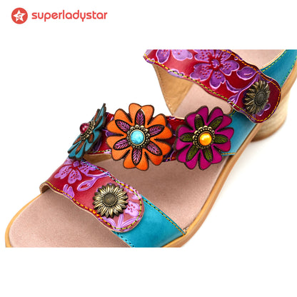 Sandalias florales casuales casuales hechas a mano