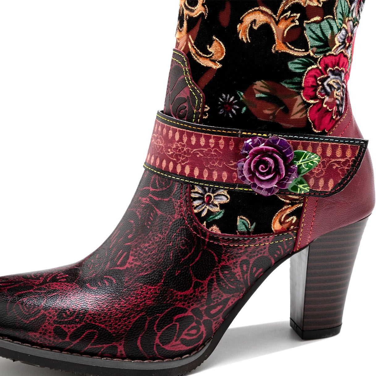 Handmade Floral Embossed Embroidery Elegant Boots