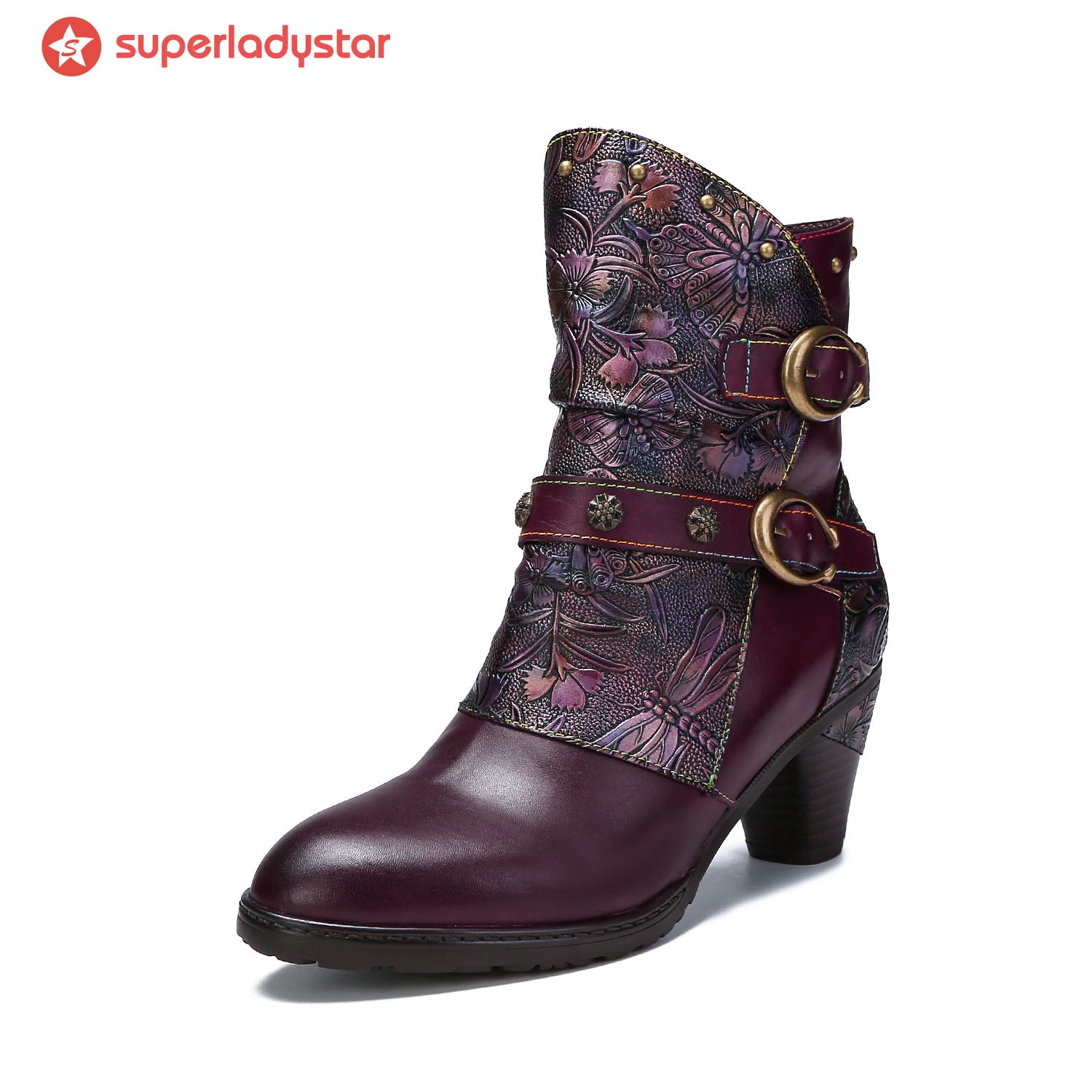 Retro Painted Genuine Leather Clasp Ankle Boots