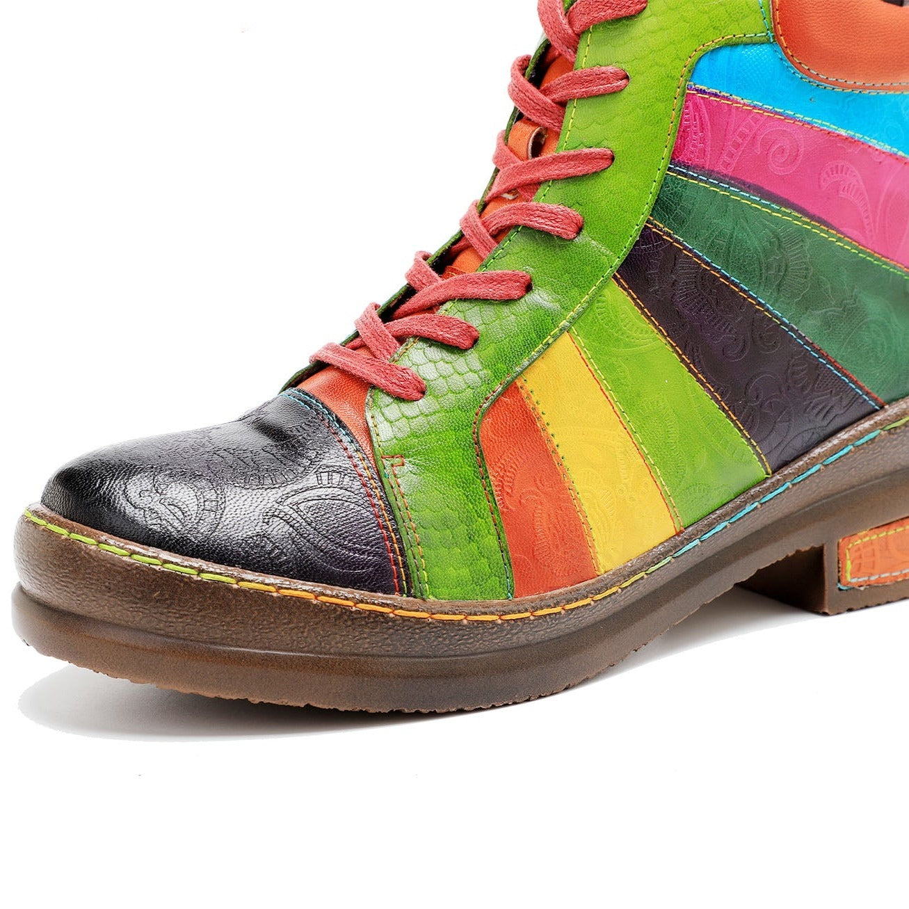 Botas de tobillo arcoiris pulidas a mano retro