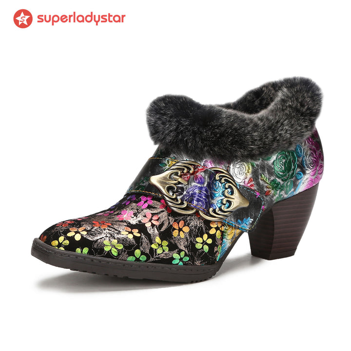 Colorful Comfortable Fur Collar Warm Shoes