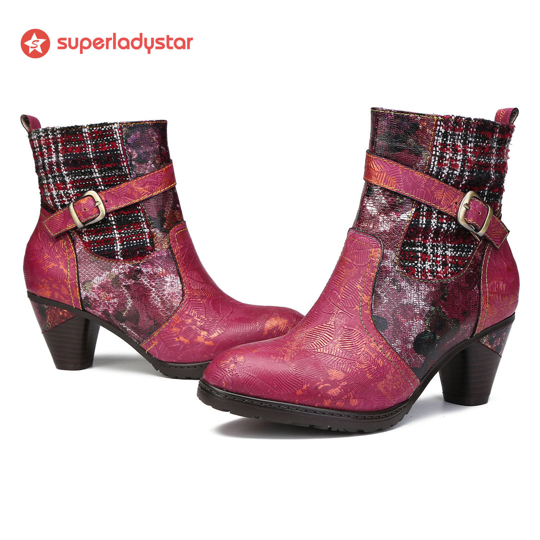 Handmade Floral Embossed Ankle Boots