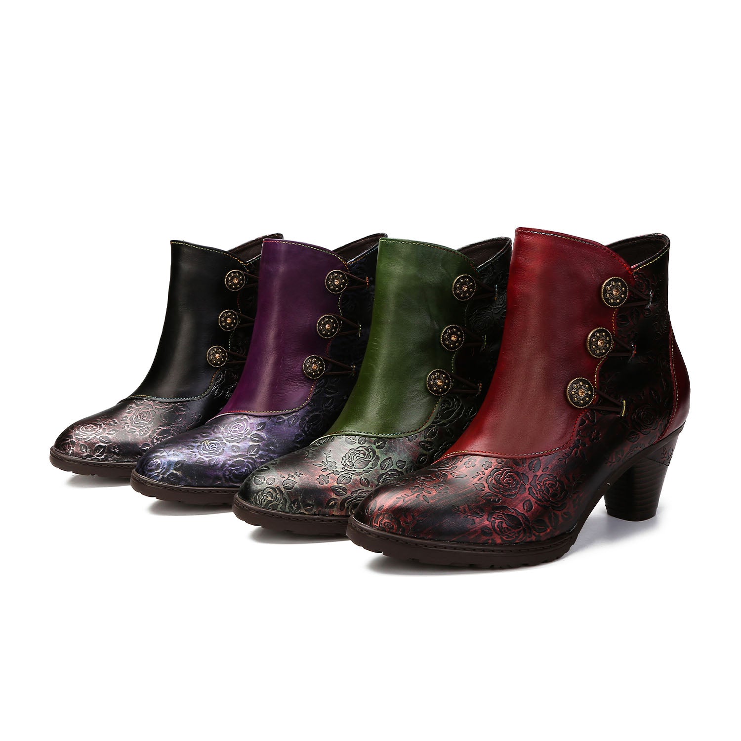 Botas retro de costura floral hecha a mano