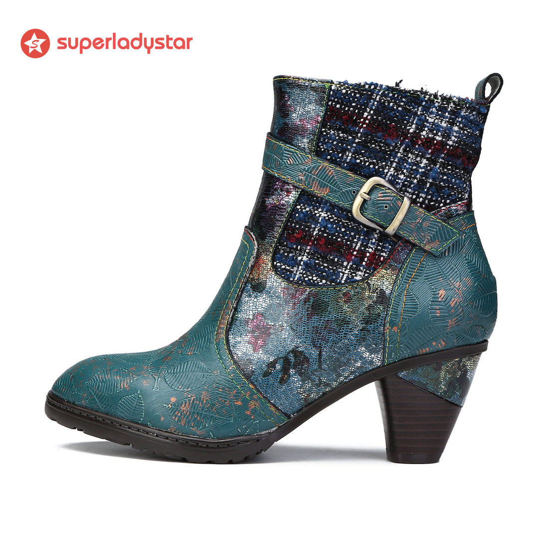 Handmade Floral Embossed Ankle Boots