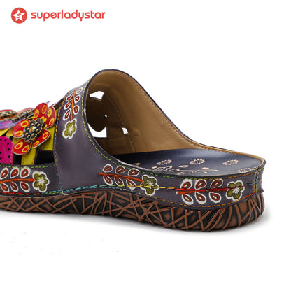 Vintage Handmade Colorful Floral Sandals