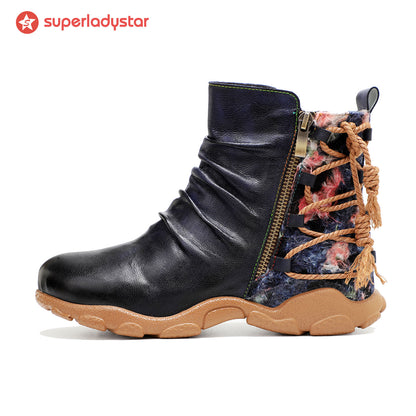 Retro Handmade Leather Strap Warm Ankle Boots