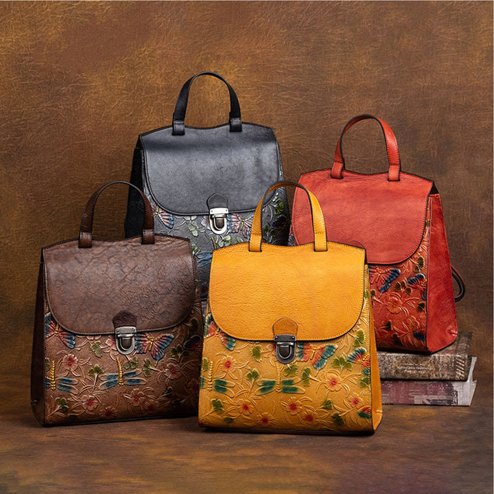Retro Handmade Embossed Leather Backpack