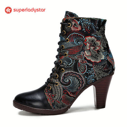 Genuine Leather Embroidered Comfy Boots