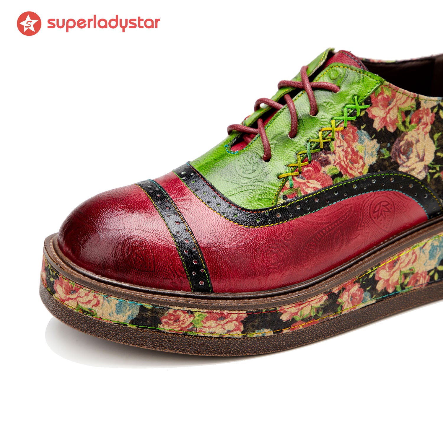 Vintage confortable Cousue décontractée chaussures oxfords florales