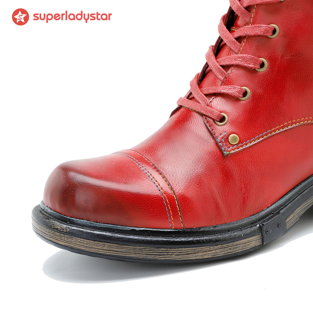 Comfortable Genuine Leather Boots With Laces And Inside Zippers