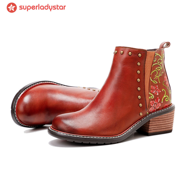Vintage Handmade Leather Embossed Ankle Boots