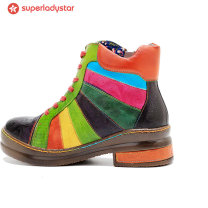 Retro Hand-polished Rainbow Ankle Boots