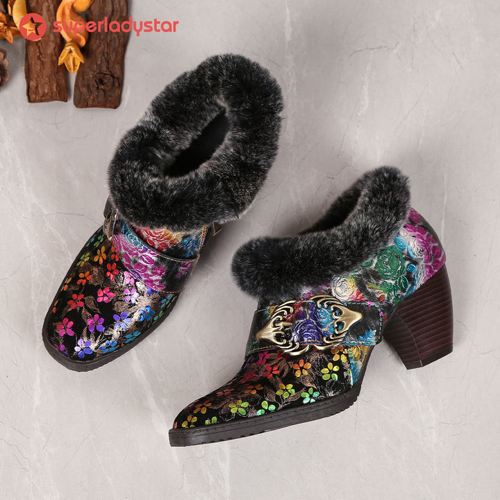 Colorful Comfortable Fur Collar Warm Shoes