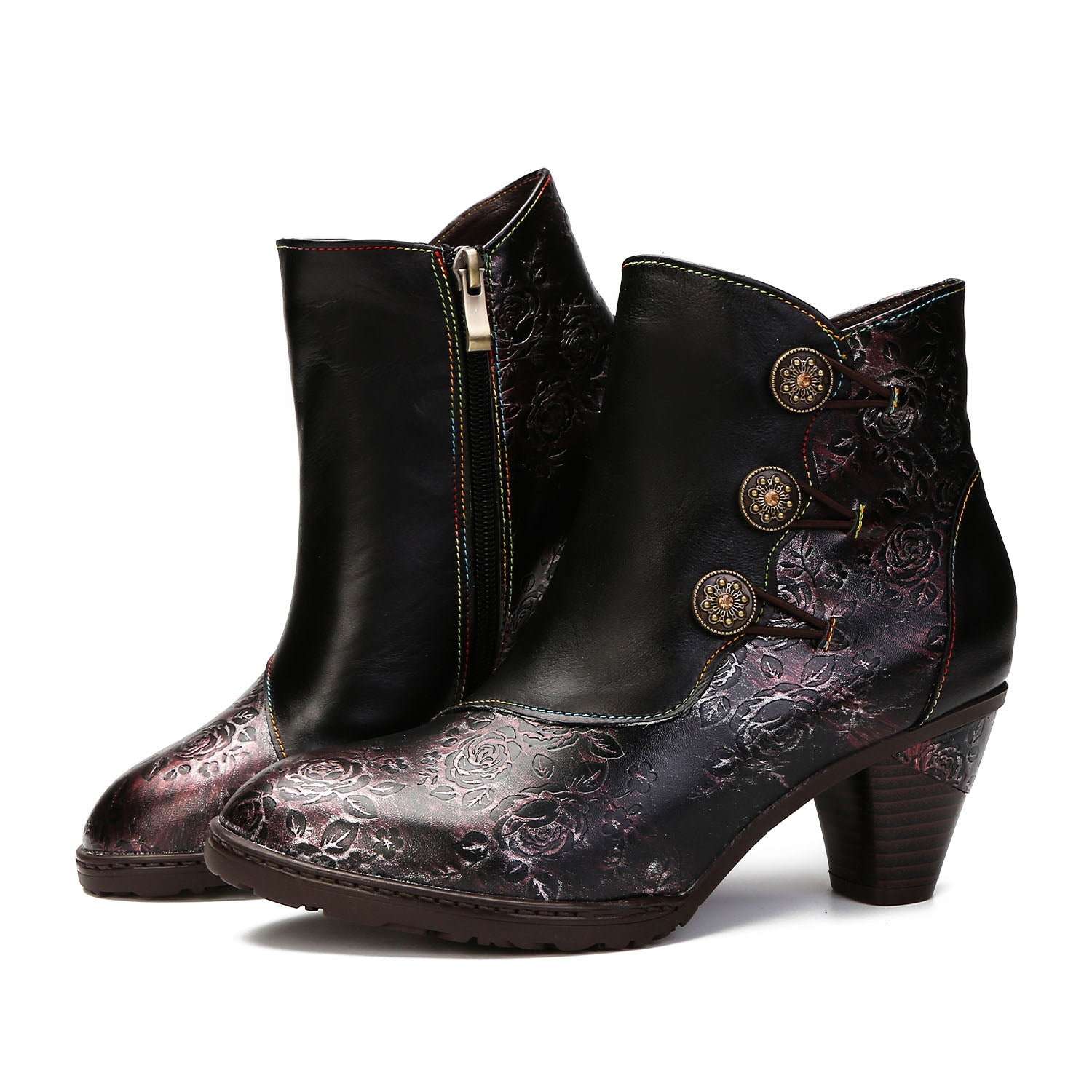 Botas retro de costura floral hecha a mano