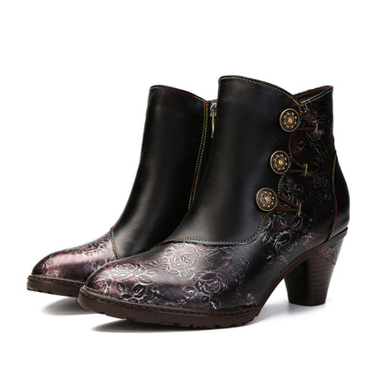 Botas retro de costura floral hecha a mano