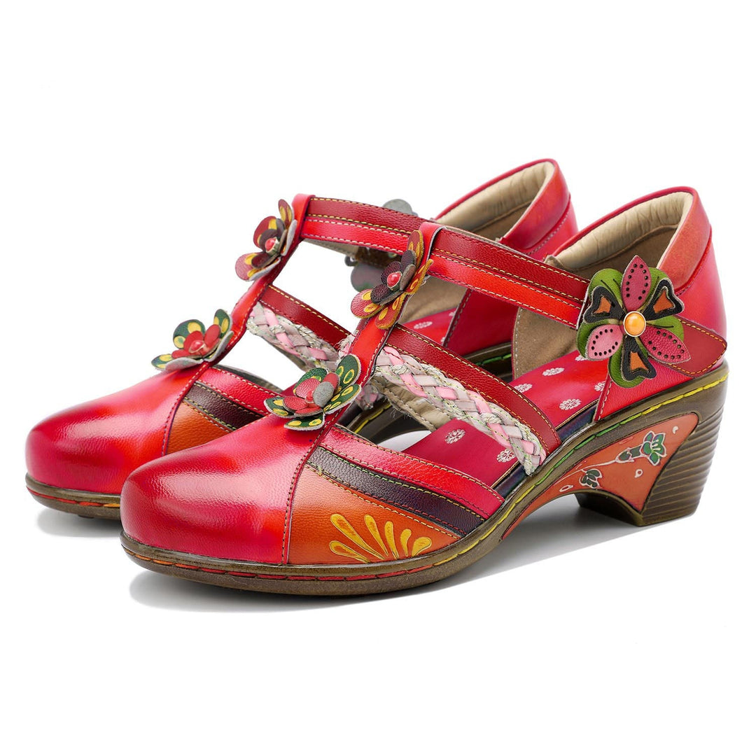 Bohemian Leather Printing Stitching Non-slip Breathable Sandals