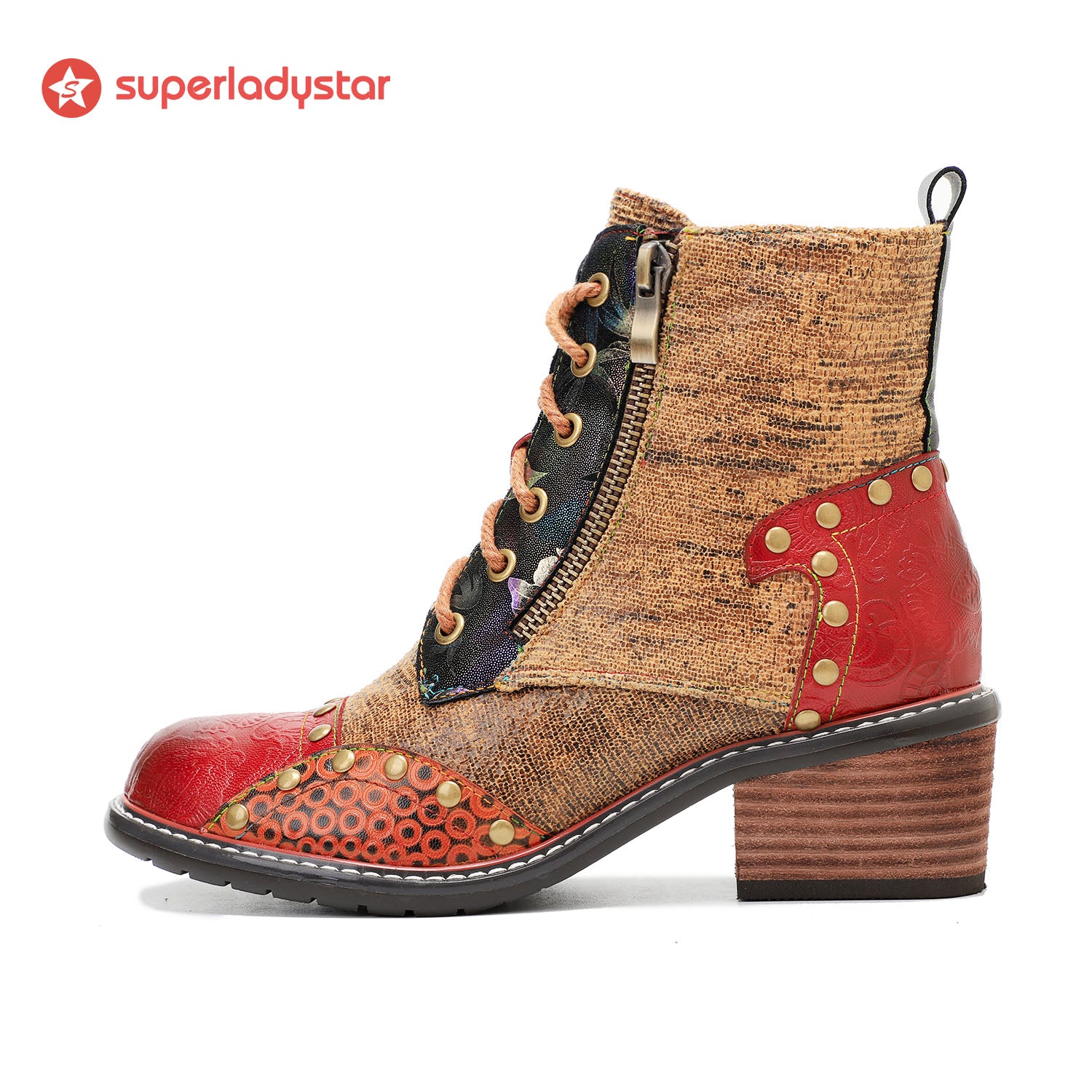 Retro Leder Patchwork Casual Comfort Booties