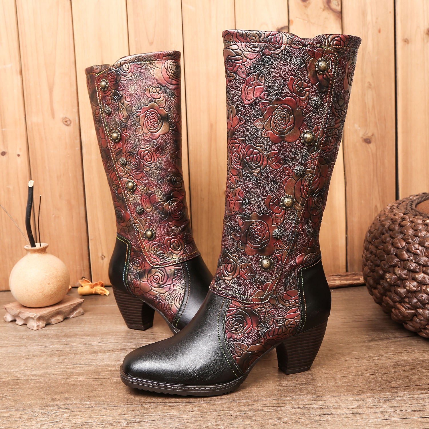 Botas feitas à mão estampadas retrô