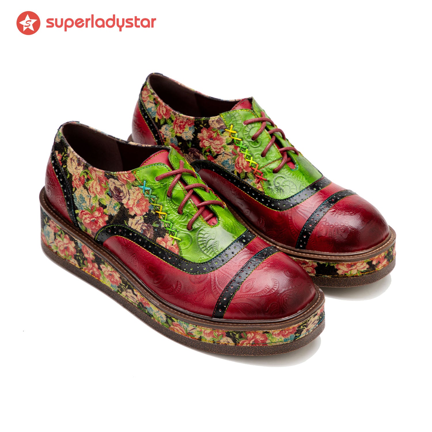 Vintage confortable Cousue décontractée chaussures oxfords florales