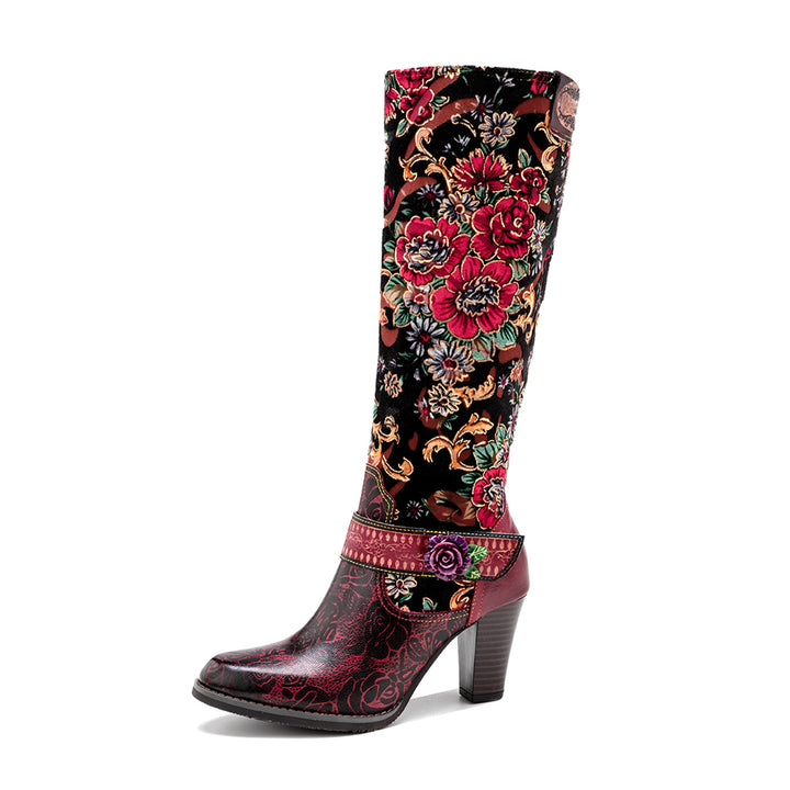 Handmade Floral Embossed Embroidery Elegant Boots
