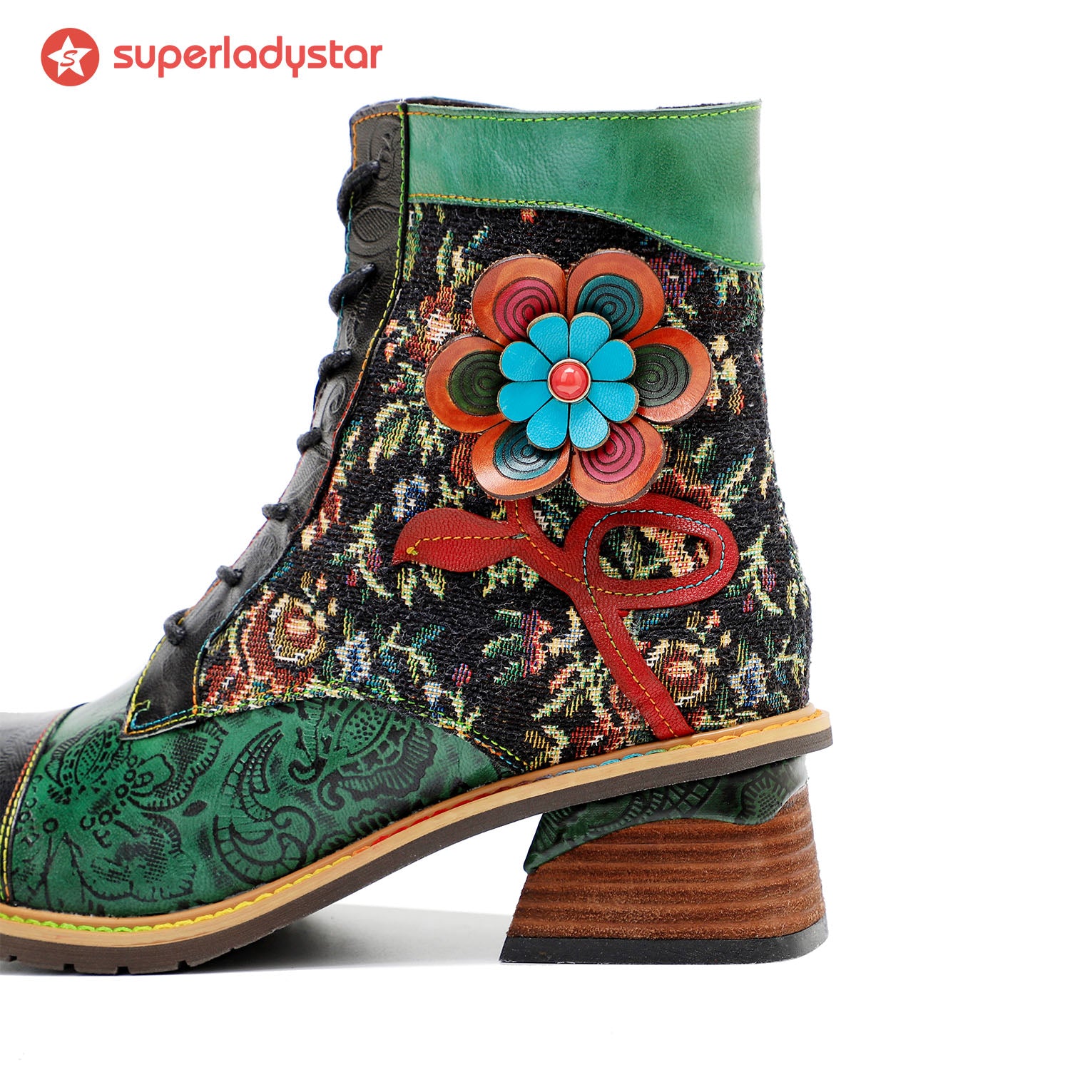 Vintage Handmade Stunning Floral Ankle Boots