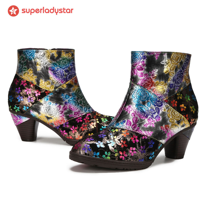 Retro Handmade Comfy Floral Ankle Boots