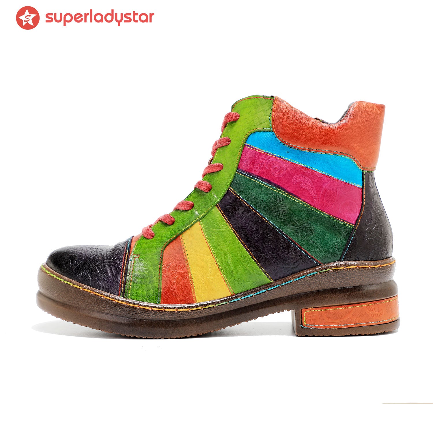 Retro Hand-polished Rainbow Ankle Boots