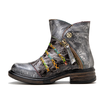 Handmade Rainbow line Real Leather Ankle Boots