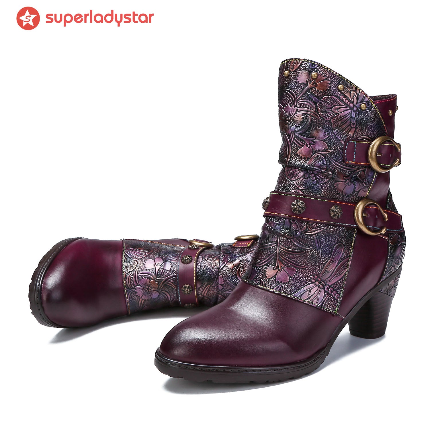 Retro Painted Genuine Leather Clasp Ankle Boots