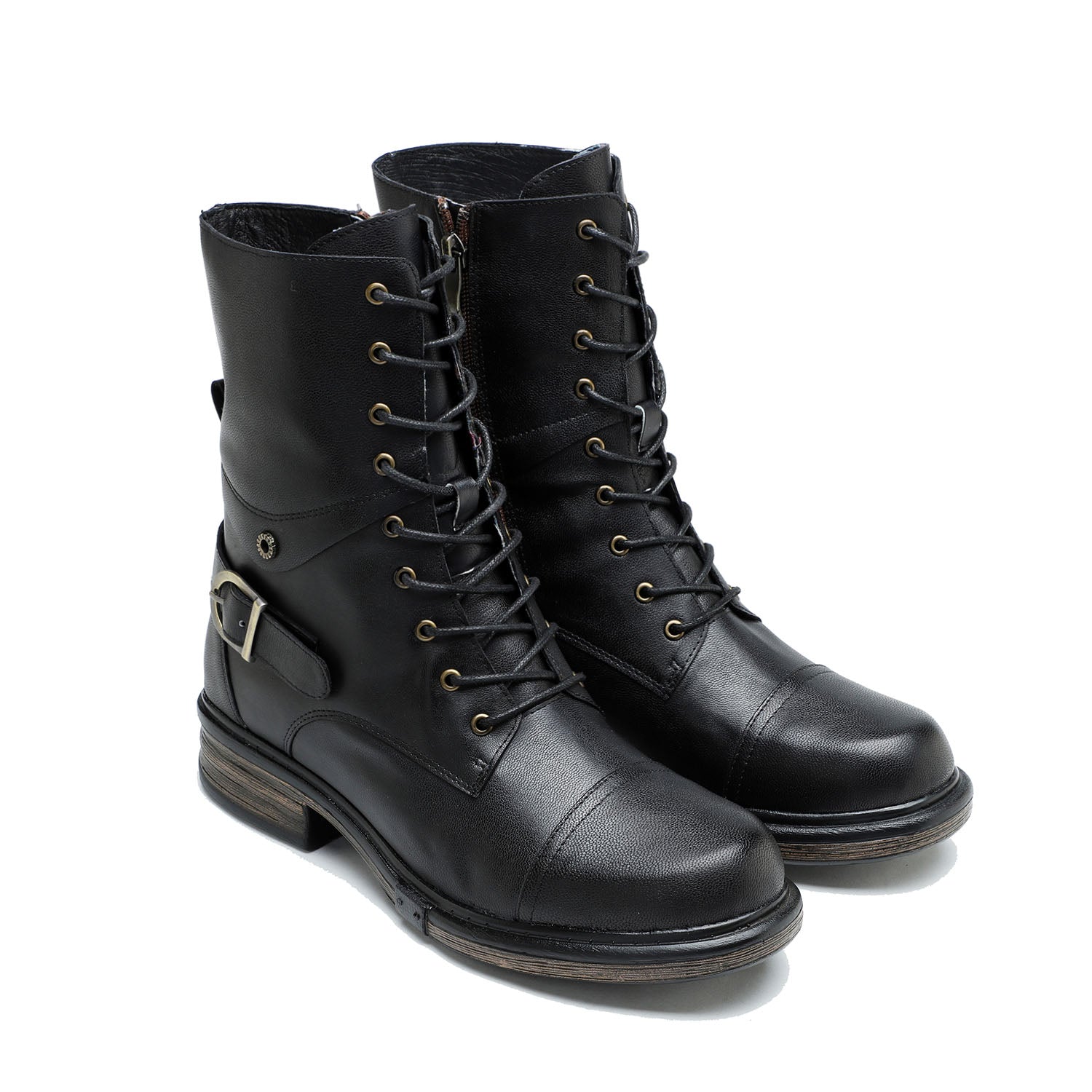 Casual comfy genuine leather splicing jacquard lace up hotsell zipper flat boots