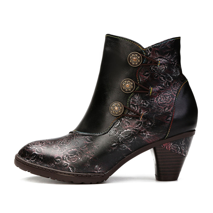 Retro Handmade Floral Stitching Button Boots