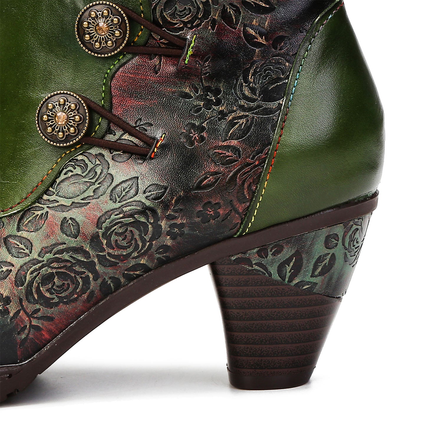 Retro Handmade Floral Stitching Button Boots