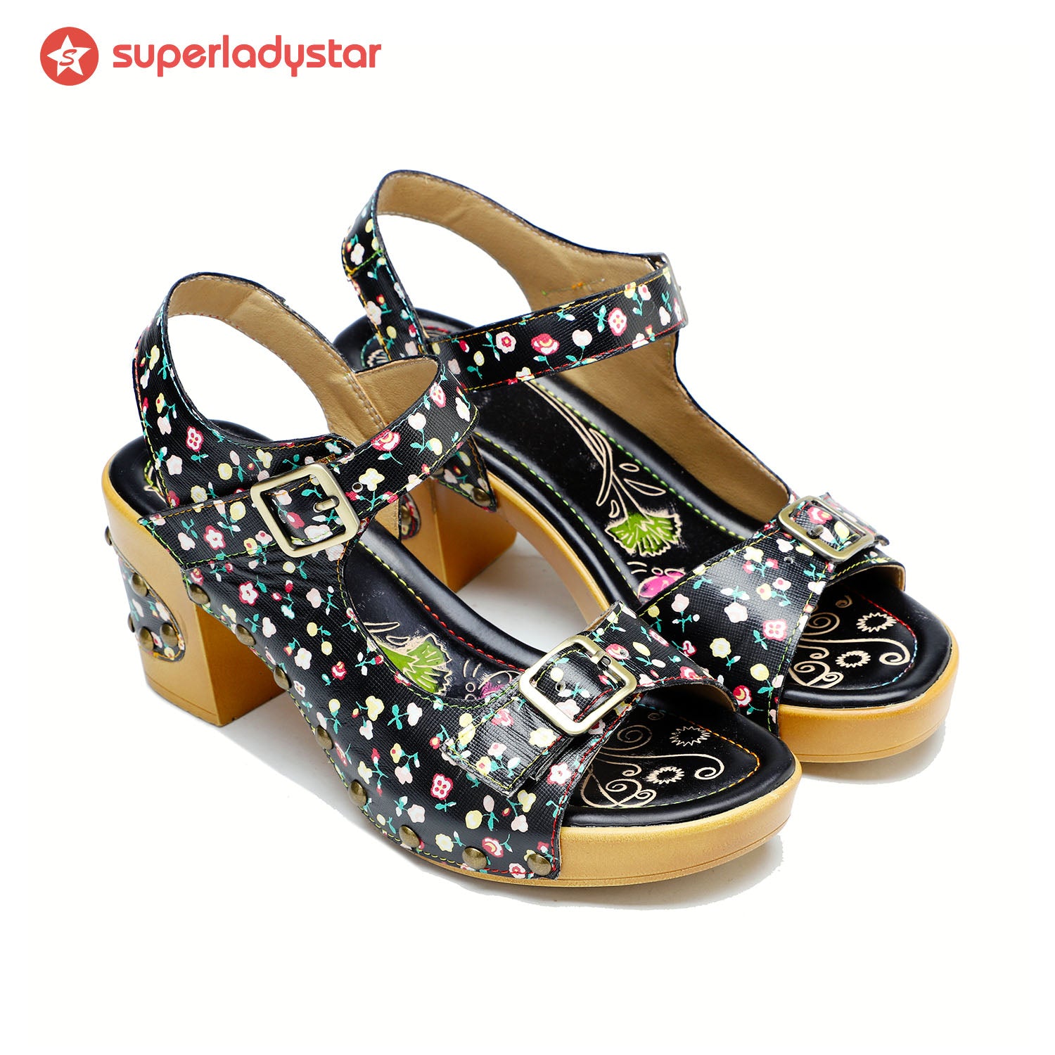 Retro Fashionable Handmade Leather Floral Sandals