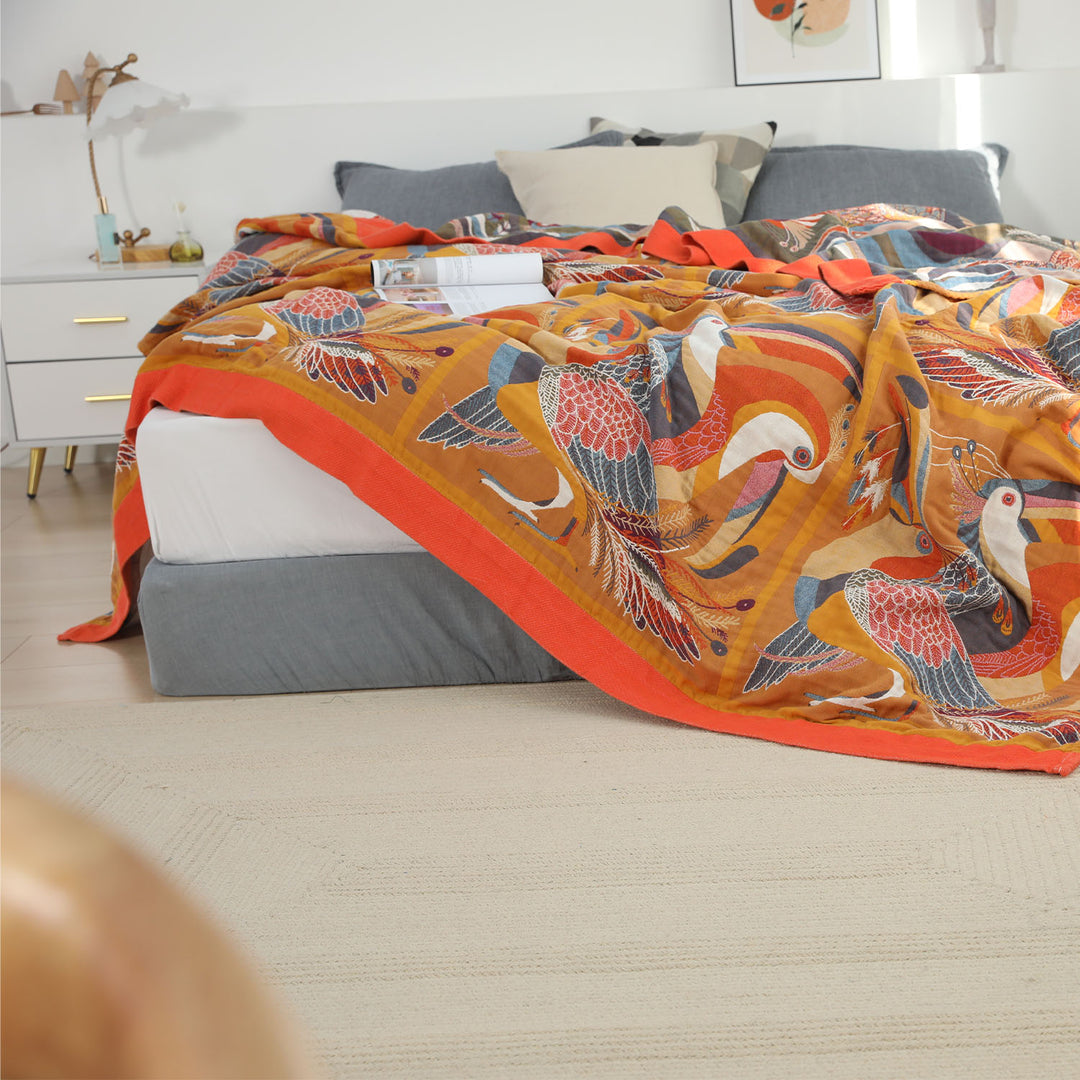 Colorful Oriole Six-layer Gauze Thicken Nap Blanket