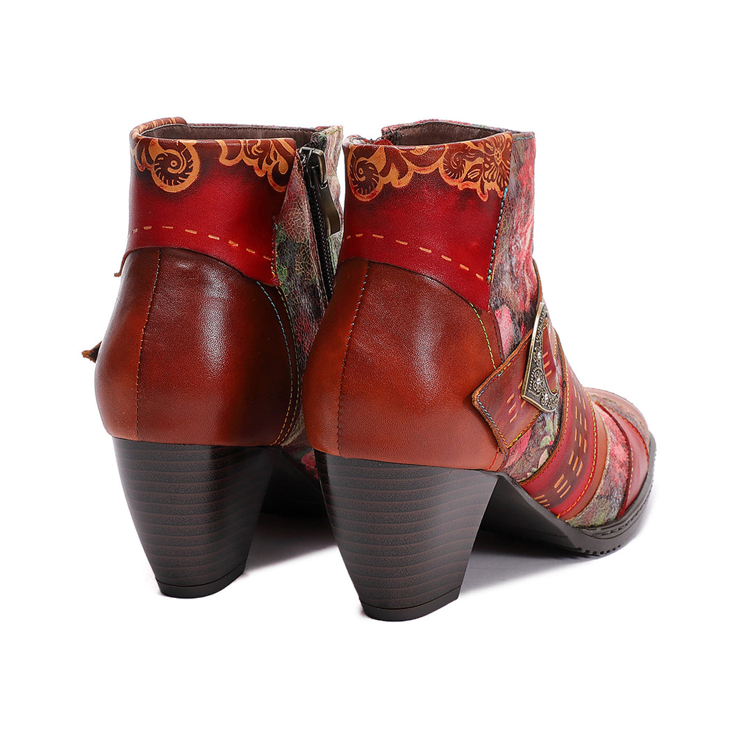 Retro Square Handmade Leather Buckle Ankle Boots