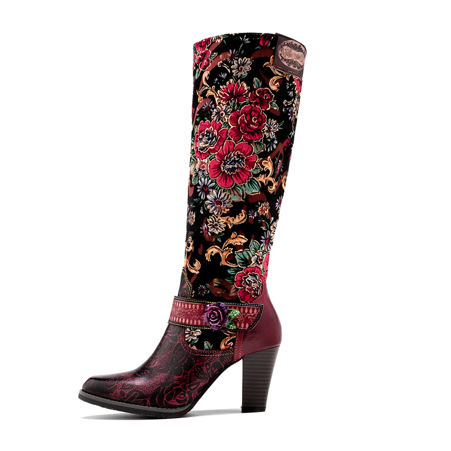 Handmade Floral Embossed Embroidery Elegant Boots