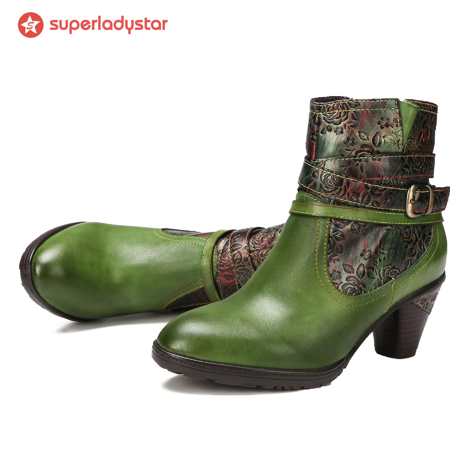 Botas de tornozelo em relevo floral feitas à mão