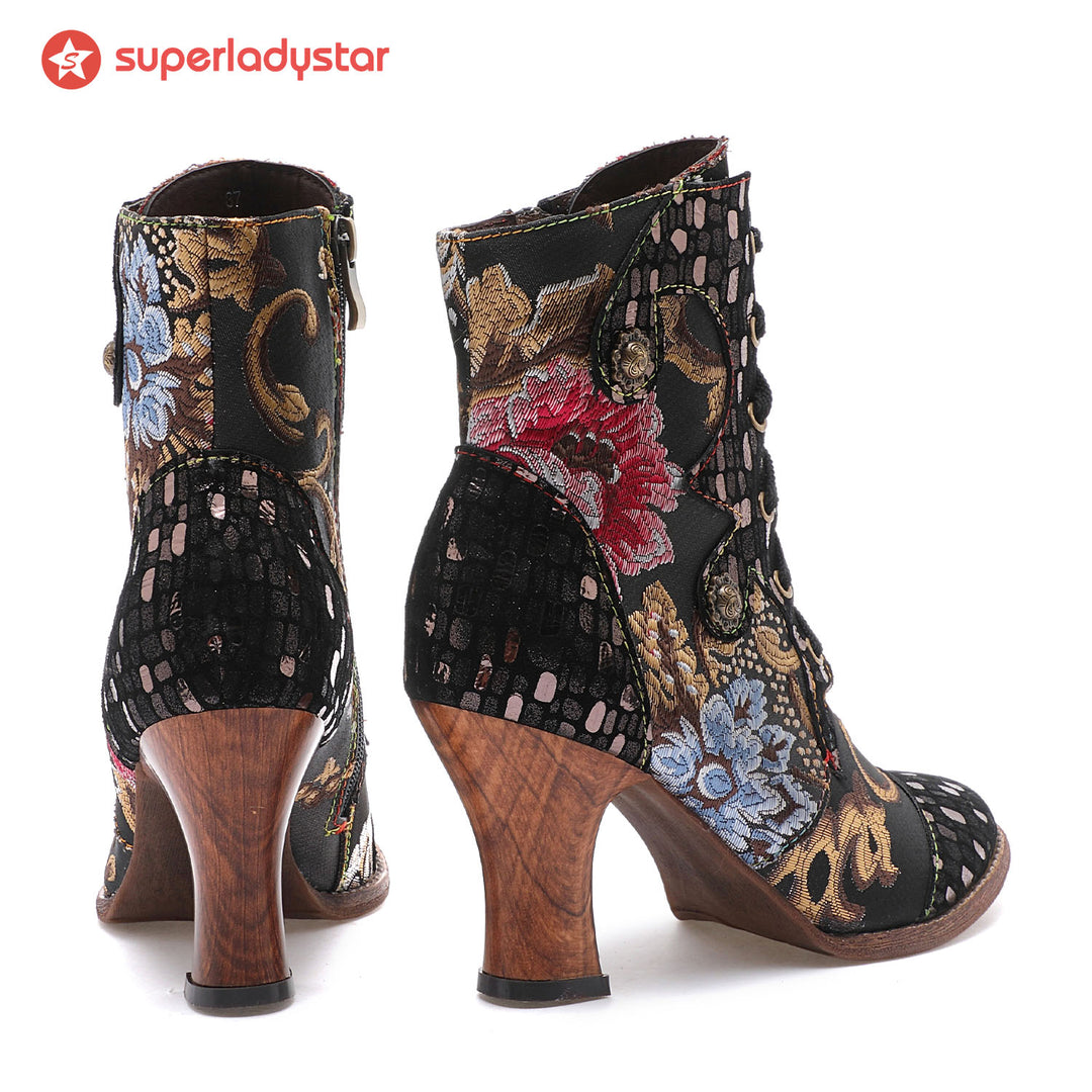 Retro Floral Genuine Leather Boots