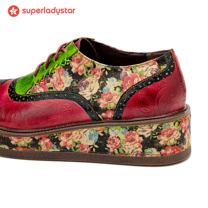 Vintage confortable Cousue décontractée chaussures oxfords florales