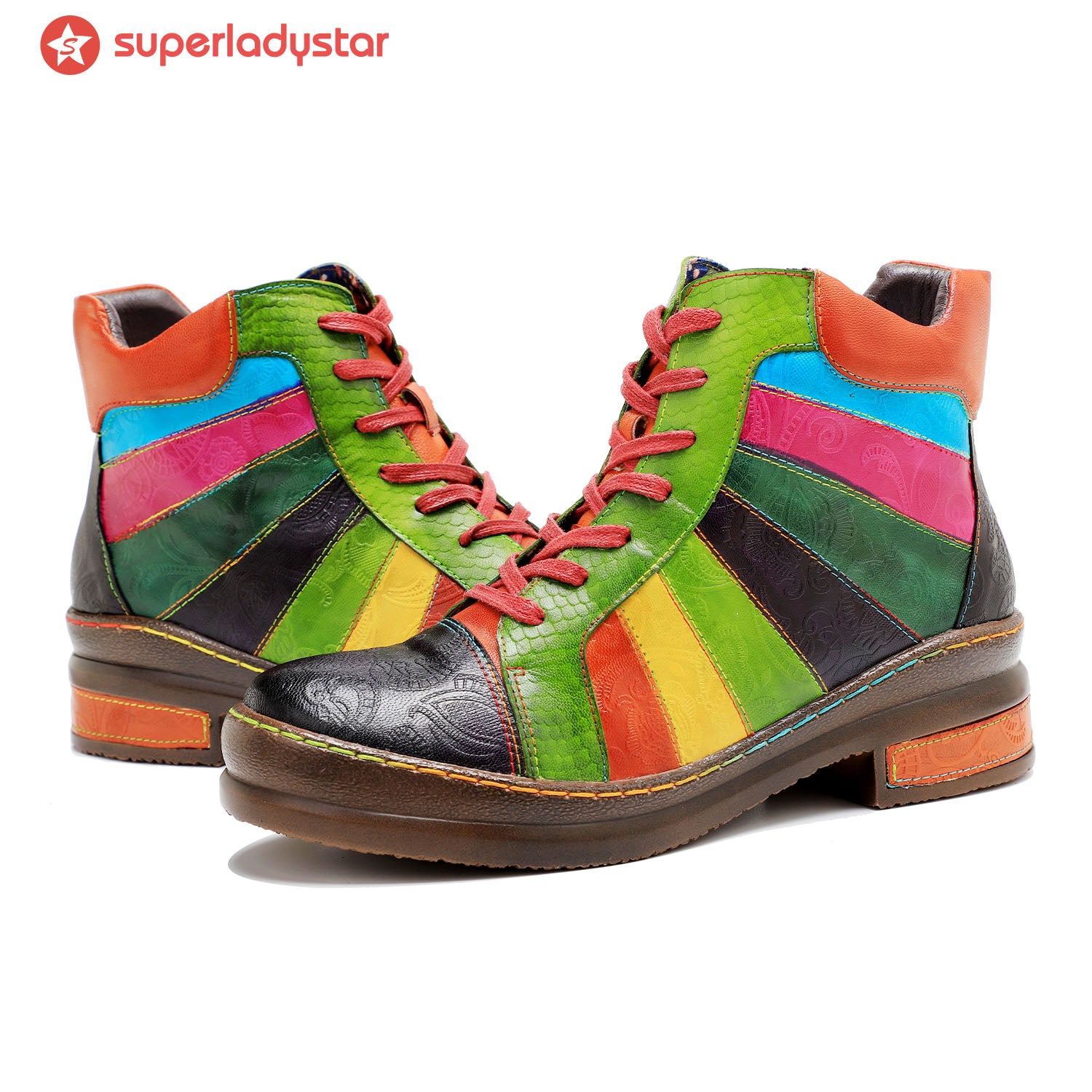 Botas de tobillo arcoiris pulidas a mano retro