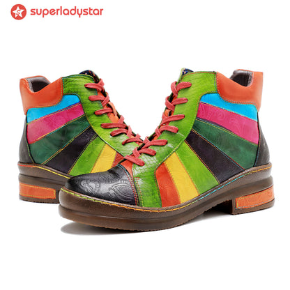 Botas de tobillo arcoiris pulidas a mano retro