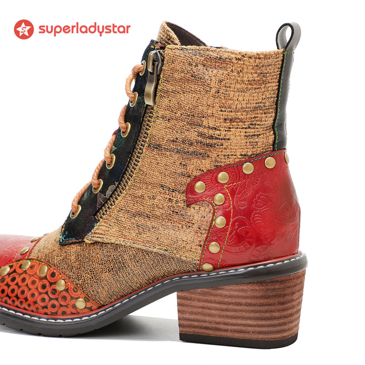 Retro Leather Patchwork Casual Comfort Booties