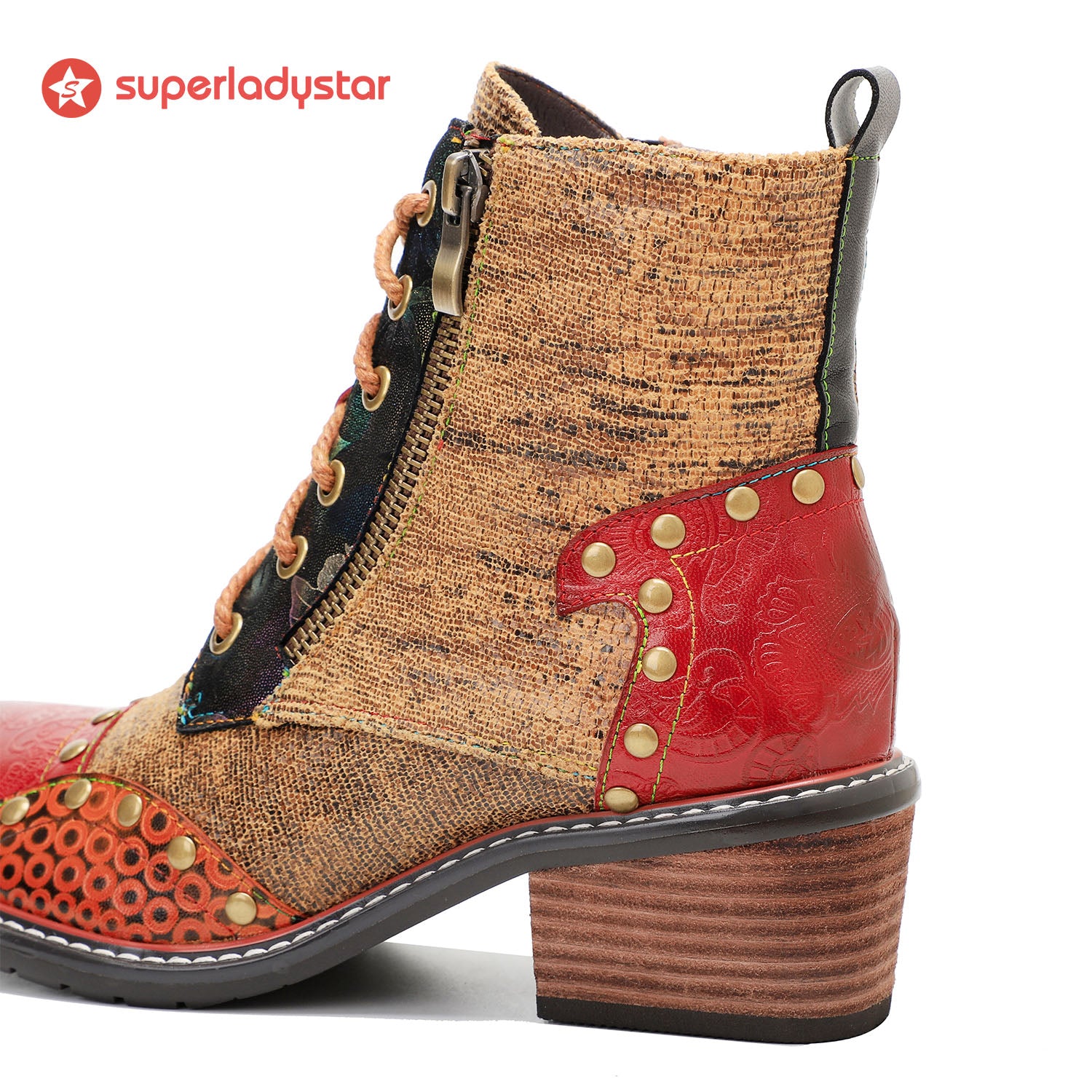 Retro Leder Patchwork Casual Comfort Booties