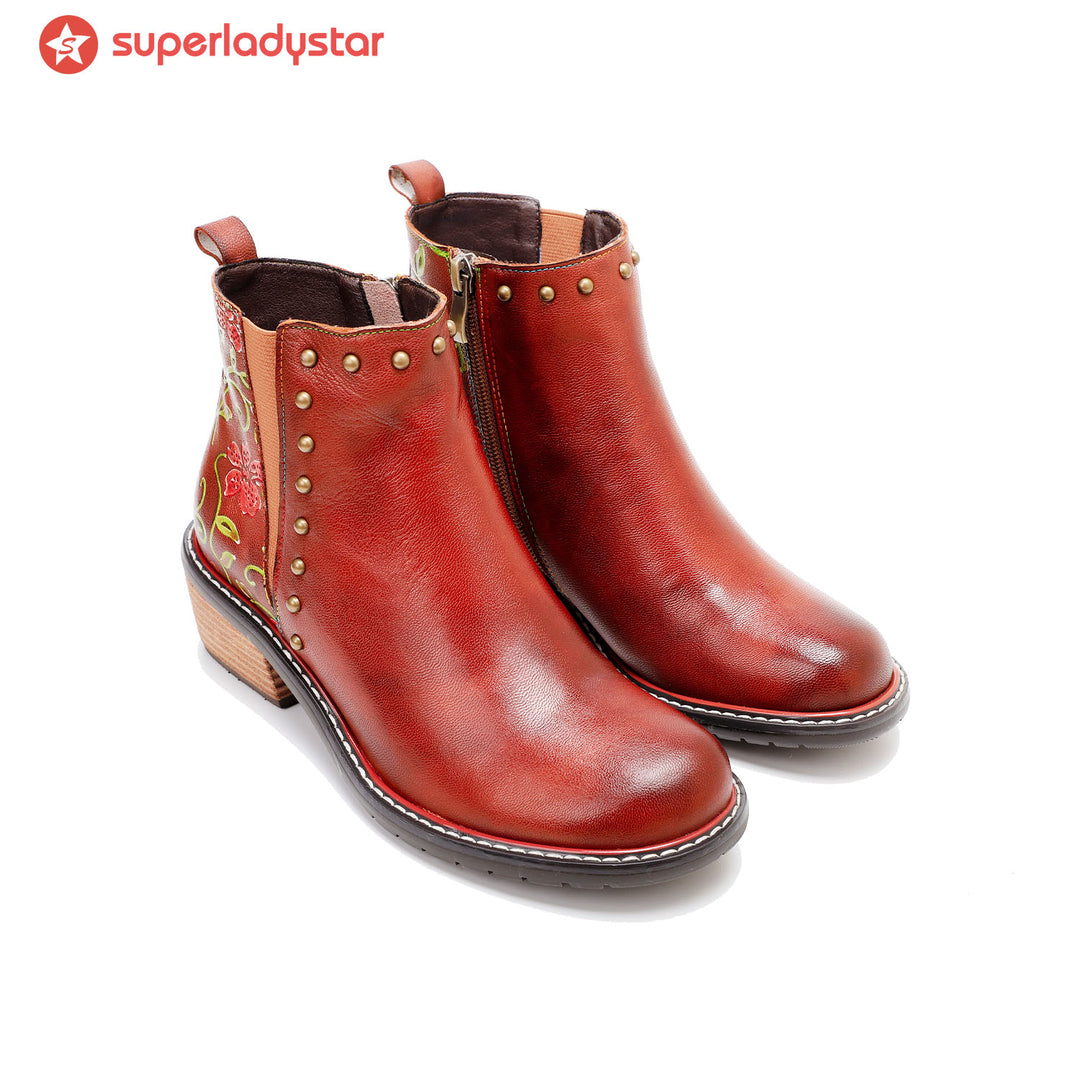 Vintage Handmade Leather Embossed Ankle Boots